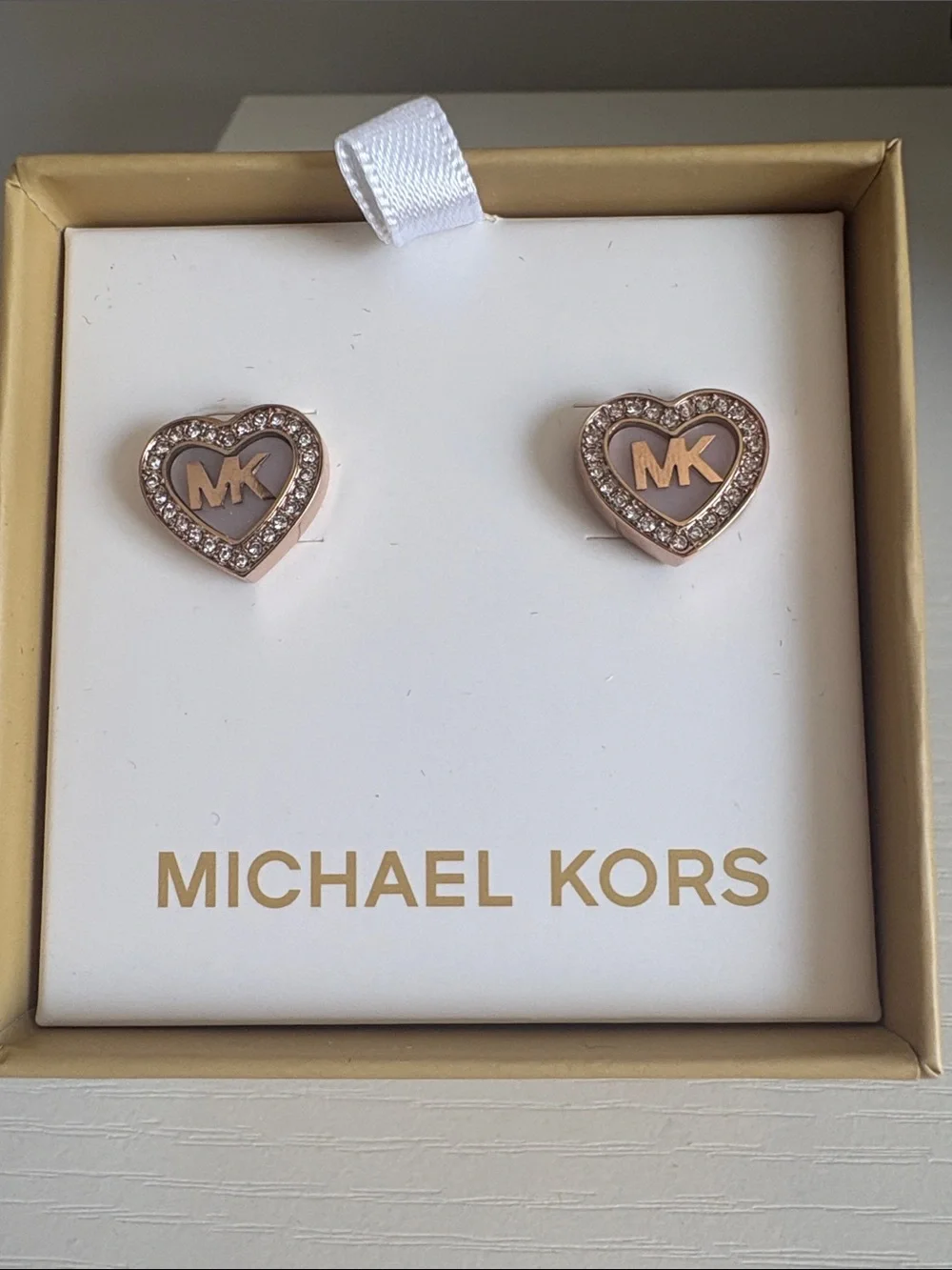 Michael Kors Rose Gold Heart Logo Crystal Stud Earrings